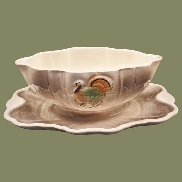 Vintage 1960 Lane & Co. Turkey Gravy Boat with Attached Dish - Picture 1 of 5